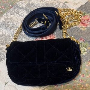 Oliver Thomas Navy Blue Velvet Maxed Out Bestie Baguette Handbag